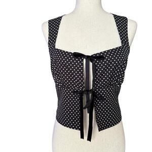 Lelis Black White Polka Dot Corset Vest Top Size S Y2K Indie Retro